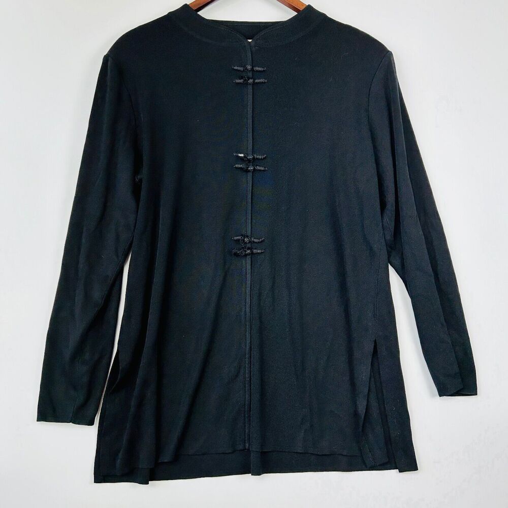 Misook Formal Top XL Black‎ Long Sleeve Chinese Toggle Button Acrylic
